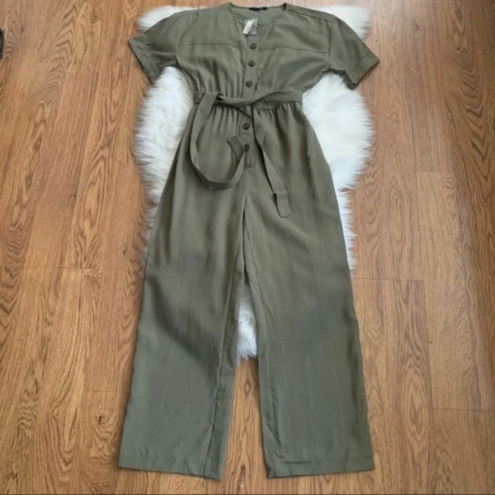 Madewell Green Short Sleeve Belted Jumpsuit Sz XS